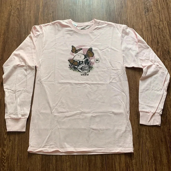 Vans Pink Skull Skutterfly T-Shirt LS Medium NWT - Picture 7 of 7